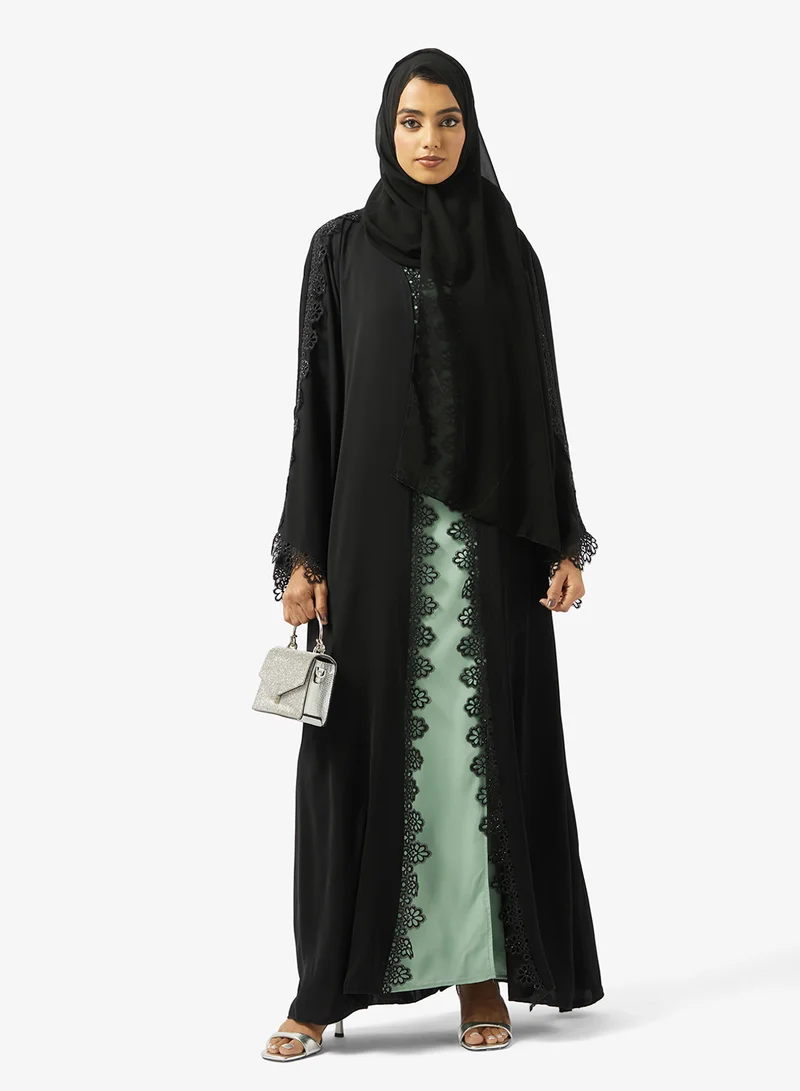 hayas closet  Black Lace Detail Abaya for Women | Best Price UAE